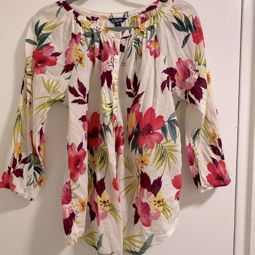 Chaps Ralph Lauren Floral Cotton Top Sz M